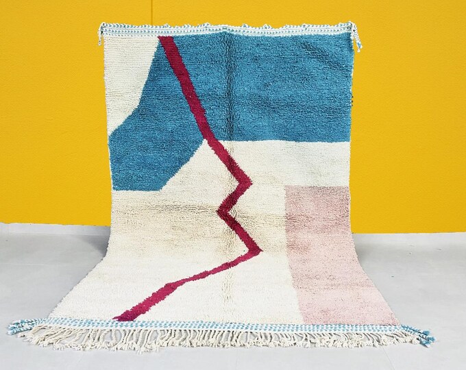 Beni Ourain Berber Rug 200x333 cm (6.56x10.92 ft) - Black, White & Color Accents - Modern, Minimalist, Boho - Natural Wool