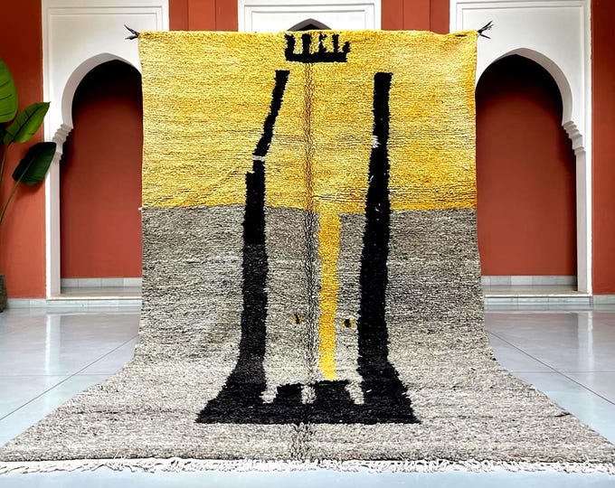 Moroccan Wool Rug - Handmade Berber Carpet - Vintage Boho Area Rug - Mid Century Modern Floor Decor - Living Room Interior Design Rug