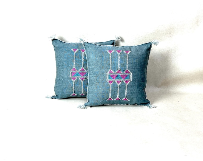 Arab Cactus Silk Pillow | Moroccan Handmade Boho Cushion | Decorative Throw Pillow Cover