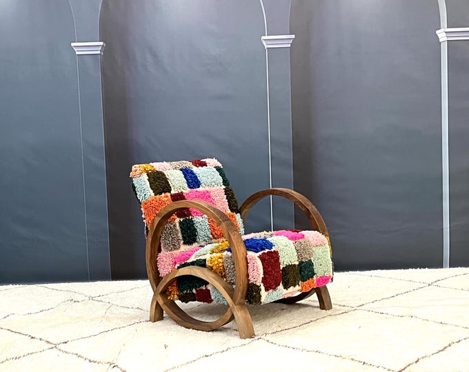 Timeless Elegance Handcrafted Mid-Century Modern Armchair with Retro Lounge Charm, Vintage Relaxation in Moroccan Wood Style, A Perfect Gift