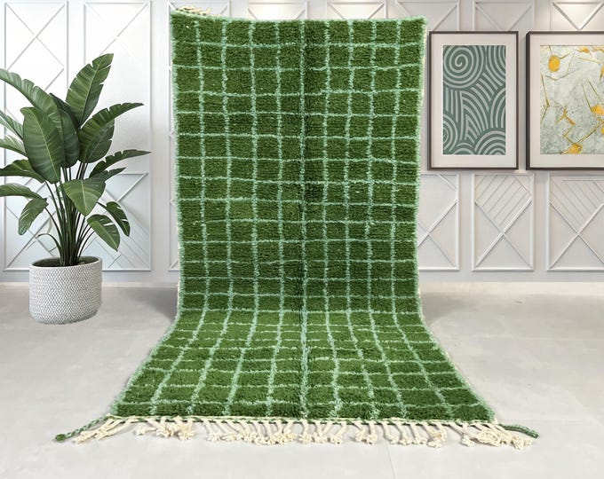 Unique Beni Ourain Rug - New Berber Design Hand-Knotted Moroccan Wool Rug - White and Back Berber Carpet - FREE SHIPPING