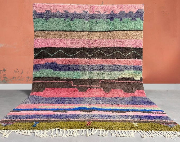 Berber rug Beni Ourain black and white 210x285 cm (6.89x9.35 feet) - Modern, minimalist, bohemian, natural wool