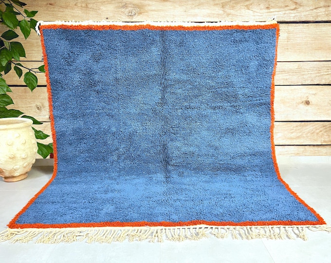 Custom Blue Moroccan Rug - Handmade Berber Beni Ourain Wool Carpet - Solid Color Area Rug - Plain Wool Rug - Made to Order"