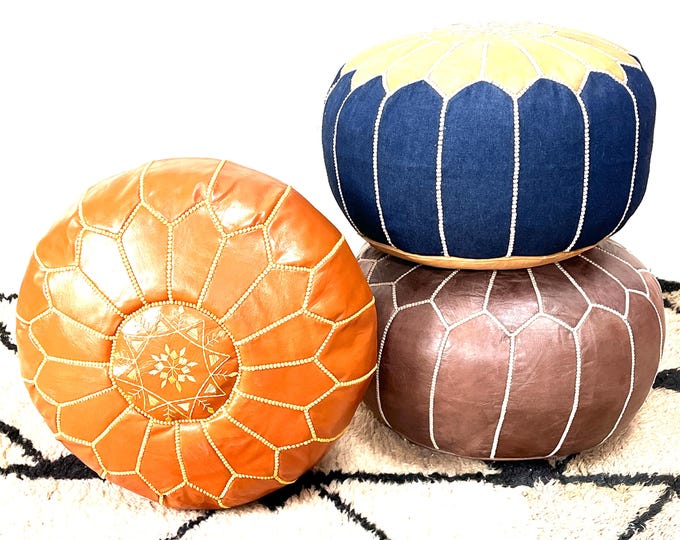Luxury Handmade Natural Leather Authentic Moroccan Poufs in Unique Colors for Modern Decor and Tradition  Perfect for Living Rooms Bedrooms