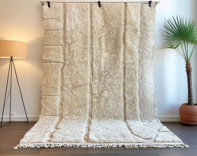 Handmade Beni Ourain Rug – Moroccan Berber Wool Carpet, Geometric Natural Fiber Area Rug