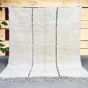 Unique Beni Ouarain Rug - Custom Hand-Knotted Moroccan Wool Rug - Orange and White Geometric Design - 50% OFF - FREE SHIPPING