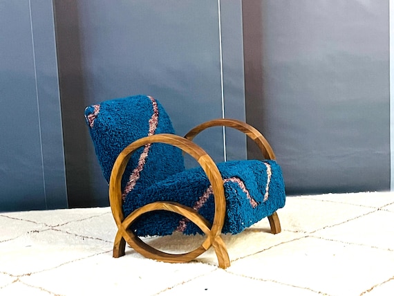Moroccan Rug Kilim Armchair, Midcentury Chair, Retro lounge chair, relax vintage modern chair,Comfy chair, Art deco chair