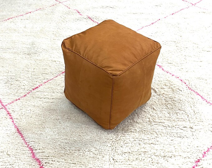 Handcrafted Light Brown Leather Ottoman – Elevate Your Living Spac
