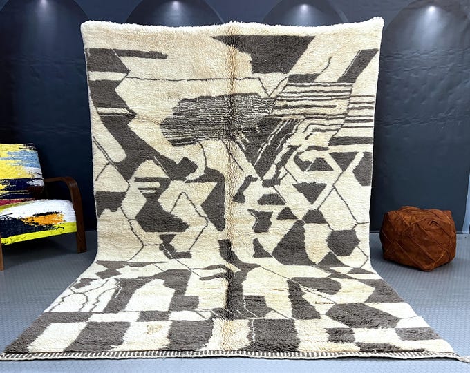 Luxurious Hand-Knotted Mrirt Wool Rug | Authentic Moroccan Berber Carpet, Custom Sizes Available, Perfect Condition
