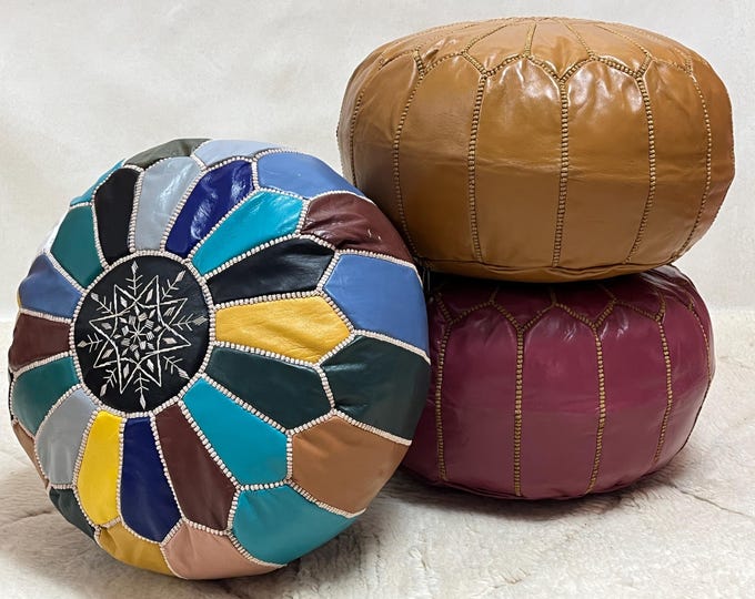 Handmade Moroccan Pouf Set: A Trio of Authentic Elegance for Cozy Seating and Unique Home Decor