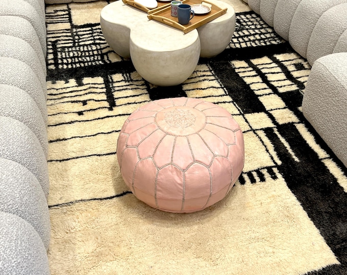 Handcrafted Moroccan Leather Pouf – Made from Premium Natural Leather, Perfect for Adding Authentic Decor and Comfort to Any Space