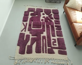 Alfombra marroquí roja personalizada – Alfombra bereber de lana anudada a mano – Estilo Beni Ourain – Alfombra marroquí moderna