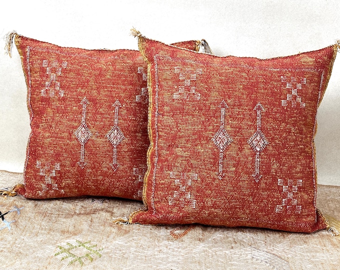 Arab Cactus Silk Pillow | Moroccan Handmade Boho Cushion | Decorative Throw Pillow Cover