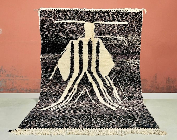 Beni Ourain Berber Rug Black and White 197x303 cm (6.46x9.94 feet) - Authentic, Modern, Minimalist, Bohemian
