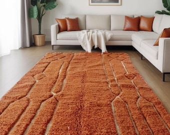Burnt Orange Moroccan Rug, Orange Shag Rug, Vibrant Orange Hand tufted Rug, Custom Made Moroccan Carpet, Large Orange Area Rug.Sarina 9x12