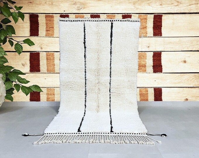 Tiznit Lines Handmade Moroccan Rug - Soft Wool Area Carpet with Minimalist Striped Design, rug for Living room, wool rug