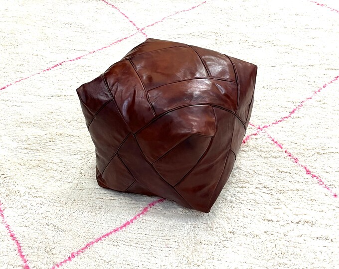 Handcrafted Light Brown Leather Ottoman – Elevate Your Living Spac