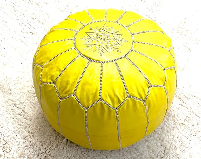 Handcrafted Moroccan Leather Pouf – Made from Premium Natural Leather, Perfect for Adding Authentic Decor and Comfort to Any Space