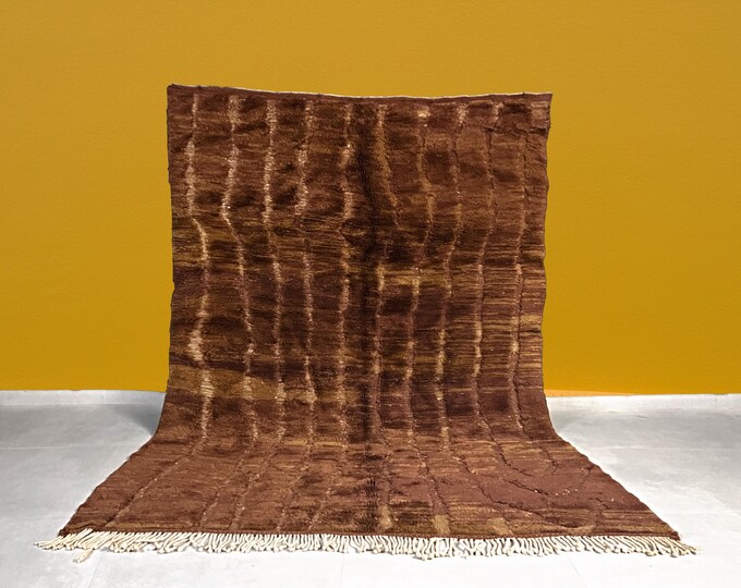 Brown Moroccan Wool Rug – Custom Mrirt Carpet, Cozy Minimalist Design, Handmade for Living Room or Bedroom