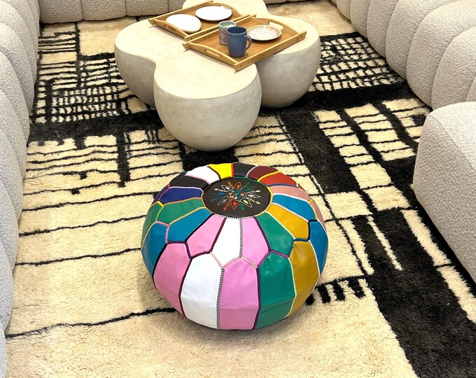Handcrafted Moroccan Leather Pouf – Made from Premium Natural Leather, Perfect for Adding Authentic Decor and Comfort to Any Space