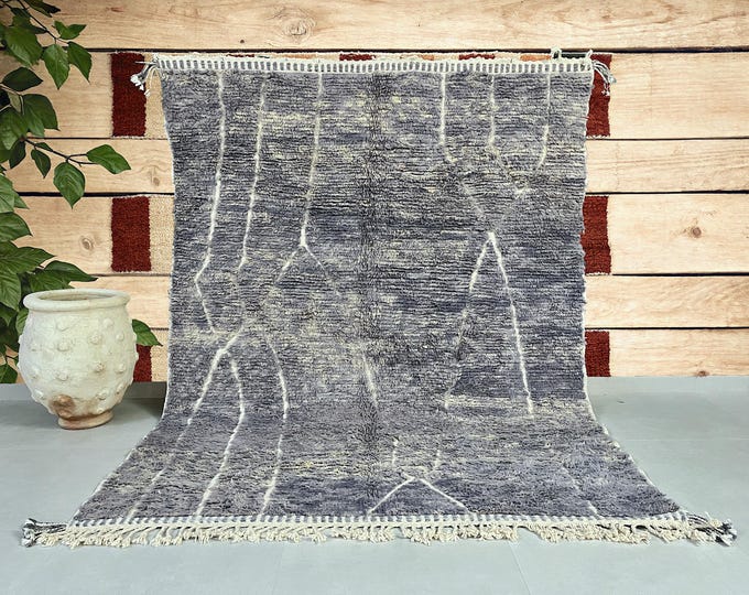 Moroccan Beni Ourain RUG, Gray & White Rug, Custom Size Berber Rug, GEOMETRIC Rug, Fluffy Wool Moroccan Carpet, SOFT Natural Fiber Area Rug.