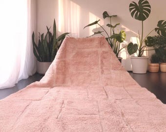 Light Rose Pink Moroccan Rug – Handmade Wool Carpet – Soft Abstract Design – Custom Size Rug – Feminine Modern Decor, Area rug, berbere