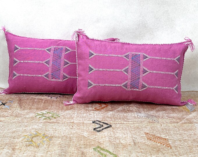 Arab Cactus Silk Pillow | Moroccan Handmade Boho Cushion | Decorative Throw Pillow Cover