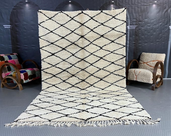 Moroccan rug, handmade beni ourain rug, Minimalistic wool rug, Custom made rug, Berber area rug, tapis marocain, wool rug, large area rug
