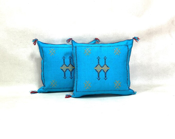 Arab Cactus Silk Pillow | Moroccan Handmade Boho Cushion | Decorative Throw Pillow Cover