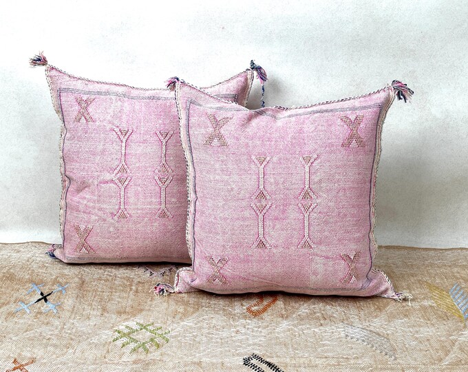 Arab Cactus Silk Pillow | Moroccan Handmade Boho Cushion | Decorative Throw Pillow Cover