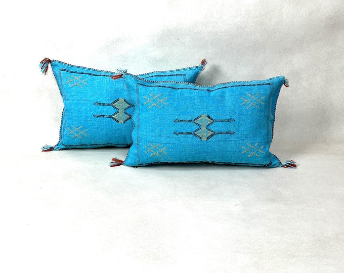 Arab Cactus Silk Pillow | Moroccan Handmade Boho Cushion | Decorative Throw Pillow Cover