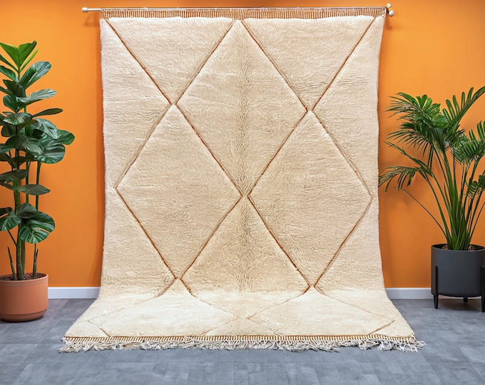 Unique Mrirt Rug - Custom Hand-Knotted Moroccan Wool Rug - Orange and White Geometric Design - FREE SHIPPING