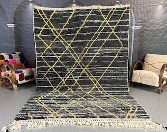 CUSTOM BENIOURAIN RUG, Geometric Rug, Black and Yellow Rug, Berber Rug, Handmade Wool Rug, Moroccan Rug, Handwoven Rug, Bohemian Area Rug
