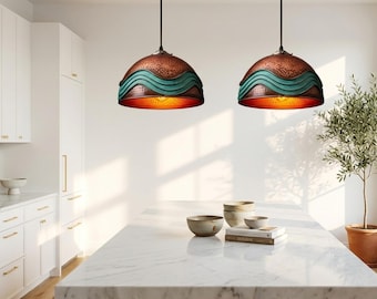 Handmade Moroccan Copper Pendant Light: Green Patina Industrial Hanging Lamp