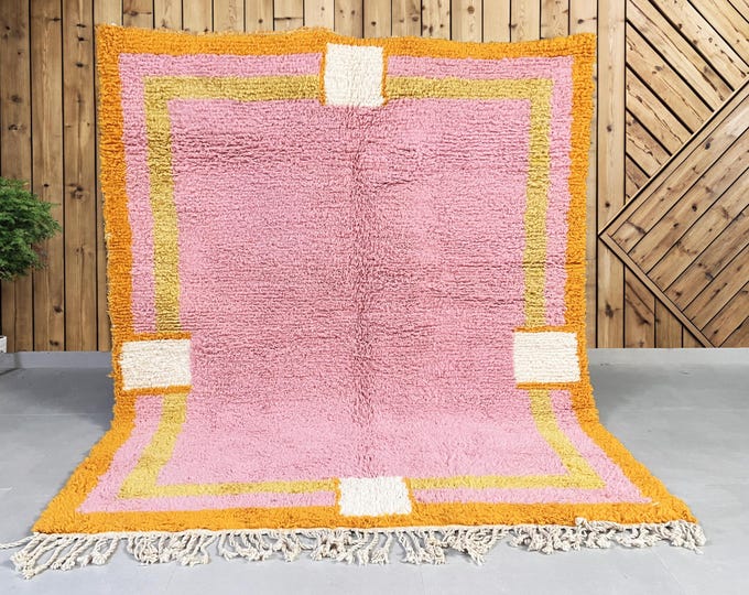 50% Off Handwoven Pink and Yellow Geometric Rug, Vibrant Boho Decor, Natural Fiber, Living Room Rug, Cozy Home, Modern Rug, Area Rug, Gifts