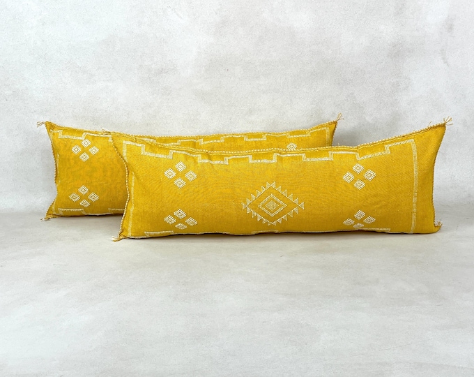 Light Yellow Cactus Silk Pillow, Sabra Silk Pillow, 14x36 Moroccan Pillow, Boho Throw Pillow, Bohemian Cushion, Decorative Pillow Covers
