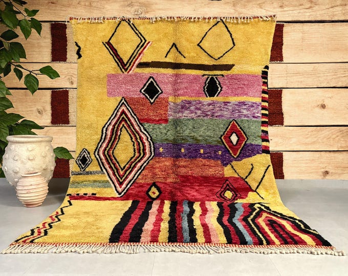 Moroccan rug, Custom Mrirt rug, High-quality wool rug, Luxury rug, Beniourain rug, Boujad rug, Abstract rug, Multicolor rug, living room rug