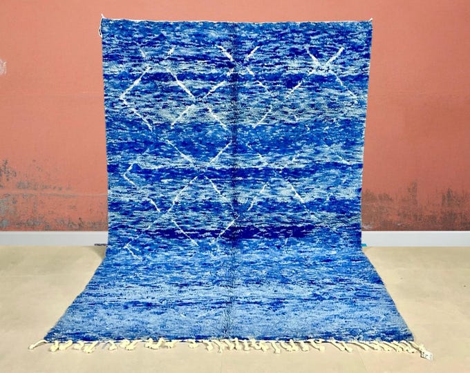 Authentic Beni Ourain Rug Black & White - 216x302 cm (7.1x9.9 ft) - Handmade Moroccan Berber Rug, Geometric, Modern, Boho