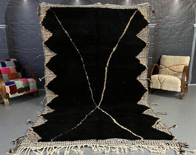 Moroccan rug black - Handmade Berber rug - Custom area rug - wool rug - Beni ourain rug - Living room rug - Moroccan shag rug Contemporary
