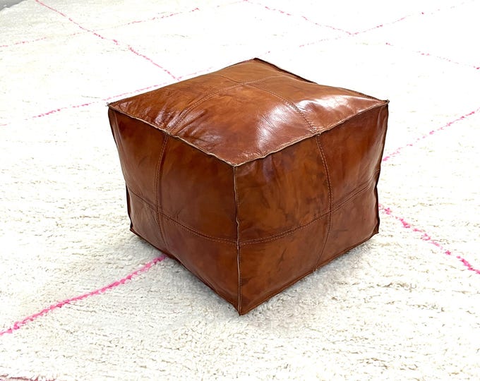 Premium Square Leather Headboard,Moroccan Ottoman Footsool Pouf,Leather Hassock Ottoman,Brown Living Room Pouf,Unstaffed Pouf