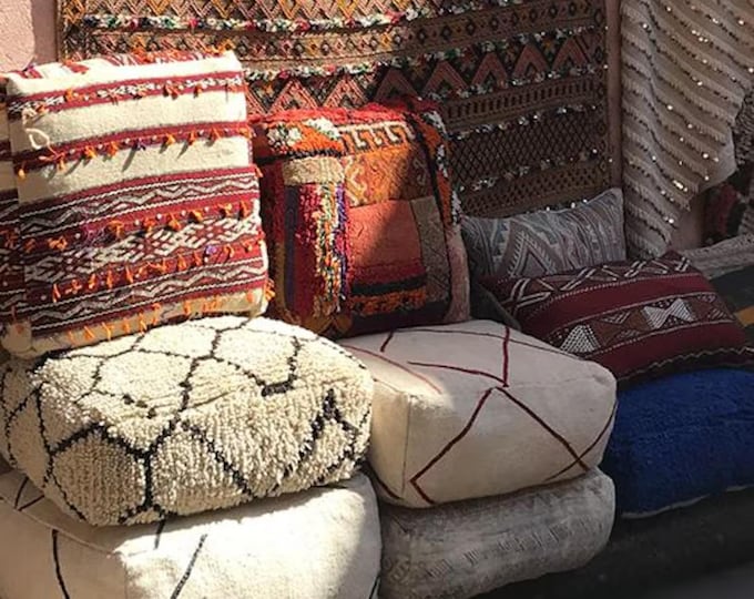 kilim pouf, Multi Color Moroccan pouf, vintage pouf, Beni ouarain pouf, square pouf, outdoor kilm pouf, Yoga meditation, ottoman pouf