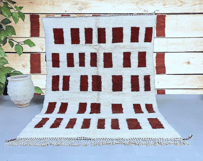 Handmade Modern Berber Wool Rug – Custom Moroccan Carpet – Unique Geometric Design –  .Tribal rug.Natural fiber rug