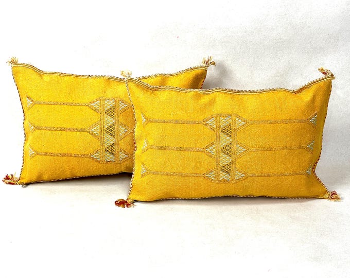 Arab Cactus Silk Pillow | Moroccan Handmade Boho Cushion | Decorative Throw Pillow Cover