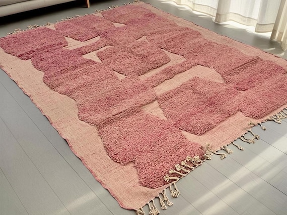 Viral Coquette Pink Rug | Soft Moroccan Berber Carpet | Beni Mrirt Style Handmade Wool Rug | Aesthetic Boho Decor Must-Have - Pink Beni Rug