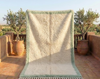 Minimalist Sage Green Border Atlas Rug – Hand-Knotted Serenity from the High Atlas