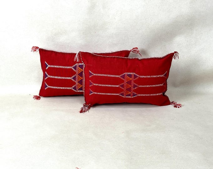 Arab Cactus Silk Pillow | Moroccan Handmade Boho Cushion | Decorative Throw Pillow Cover
