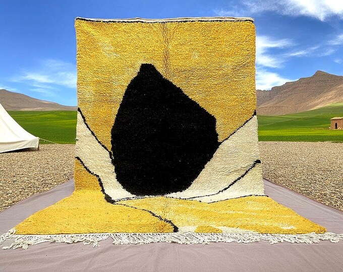 Yellow Moroccan Rugs - Handmade Beni Ourain Style - berber area rug - Large authentic Moroccan rug - Teppich marokko