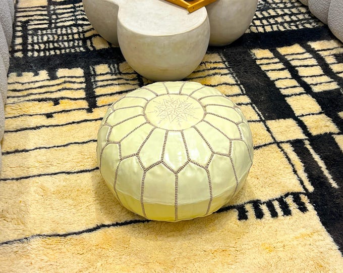 Handcrafted Moroccan Leather Pouf – Made from Premium Natural Leather, Perfect for Adding Authentic Decor and Comfort to Any Space