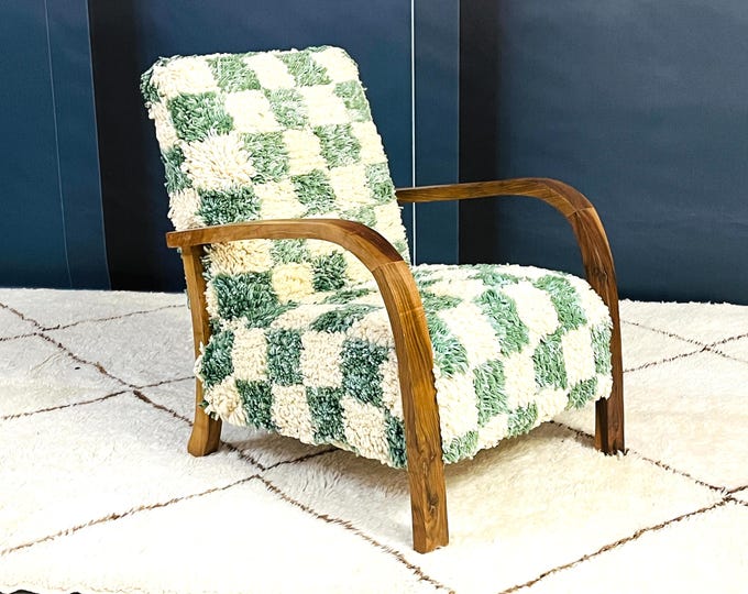 Timeless Elegance Handcrafted Mid-Century Modern Armchair with Retro Lounge Charm, Vintage Relaxation in Moroccan Wood Style, A Perfect Gift