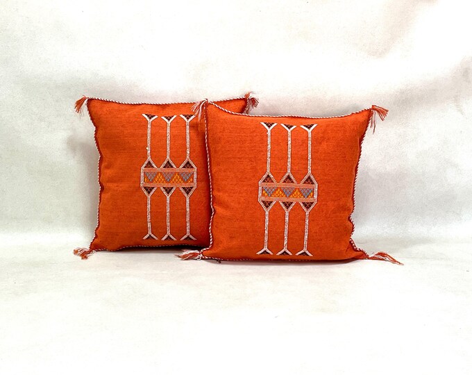 Arab Cactus Silk Pillow | Moroccan Handmade Boho Cushion | Decorative Throw Pillow Cover